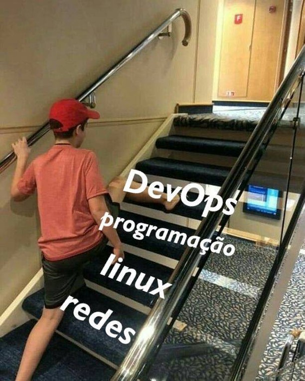 Meme mostrando a caminhada da base até DevOps. bg left h:600px